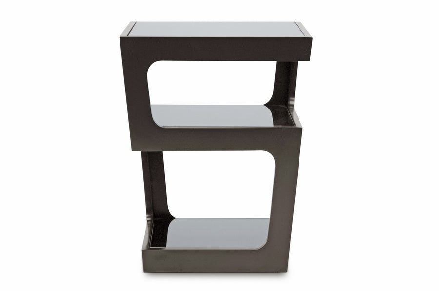 baxton studio clara black modern end table with 3 tiered glass shelves | Modish Furniture Store-2