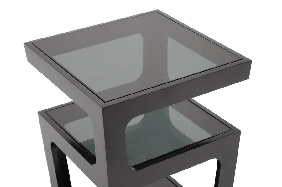 baxton studio clara black modern end table with 3 tiered glass shelves | Modish Furniture Store-3