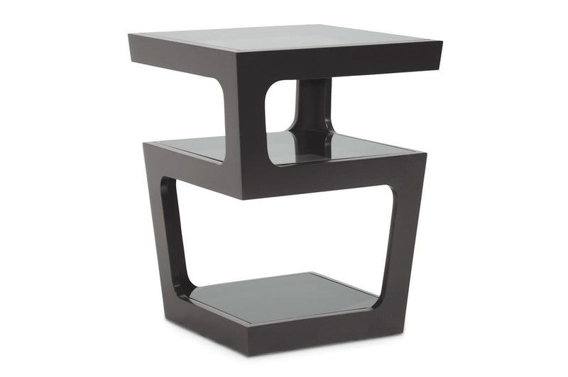 Baxton Studio Clara Black Modern End Table with 3-Tiered Glass Shelves | Modishstore | End Tables