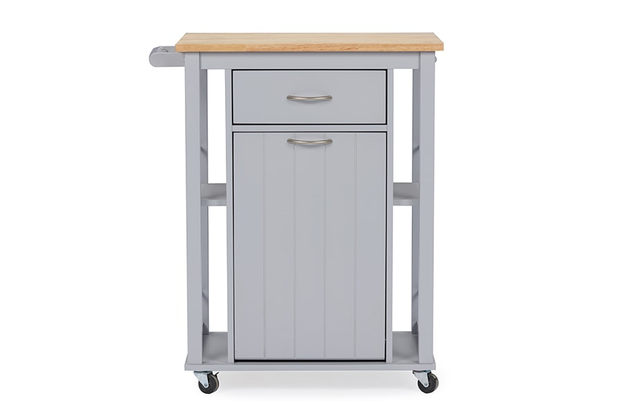 Baxton Studio Yonkers Contemporary Light Grey Kitchen Cart with Wood Top | Modishstore | Kitchen Accessories