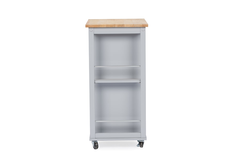 baxton studio yonkers contemporary light grey kitchen cart with wood top | Modish Furniture Store-3
