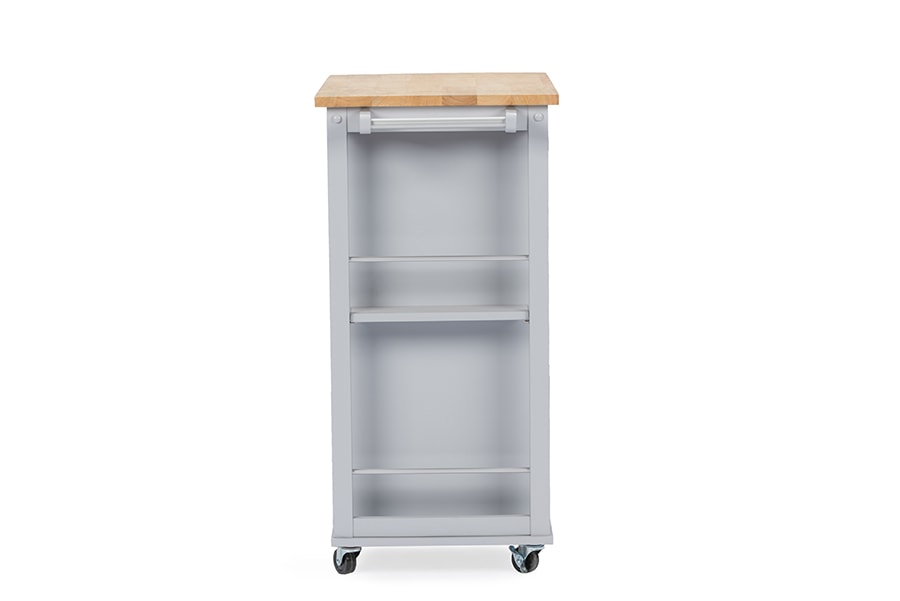 baxton studio yonkers contemporary light grey kitchen cart with wood top | Modish Furniture Store-4