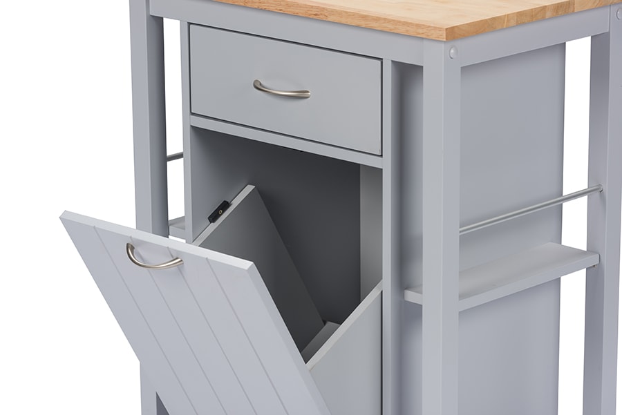 baxton studio yonkers contemporary light grey kitchen cart with wood top | Modish Furniture Store-5
