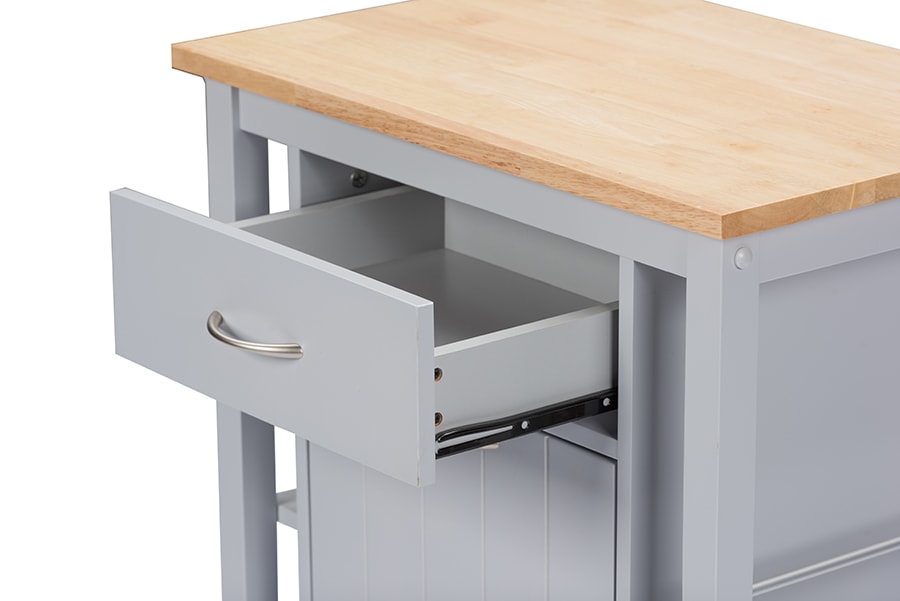 baxton studio yonkers contemporary light grey kitchen cart with wood top | Modish Furniture Store-6