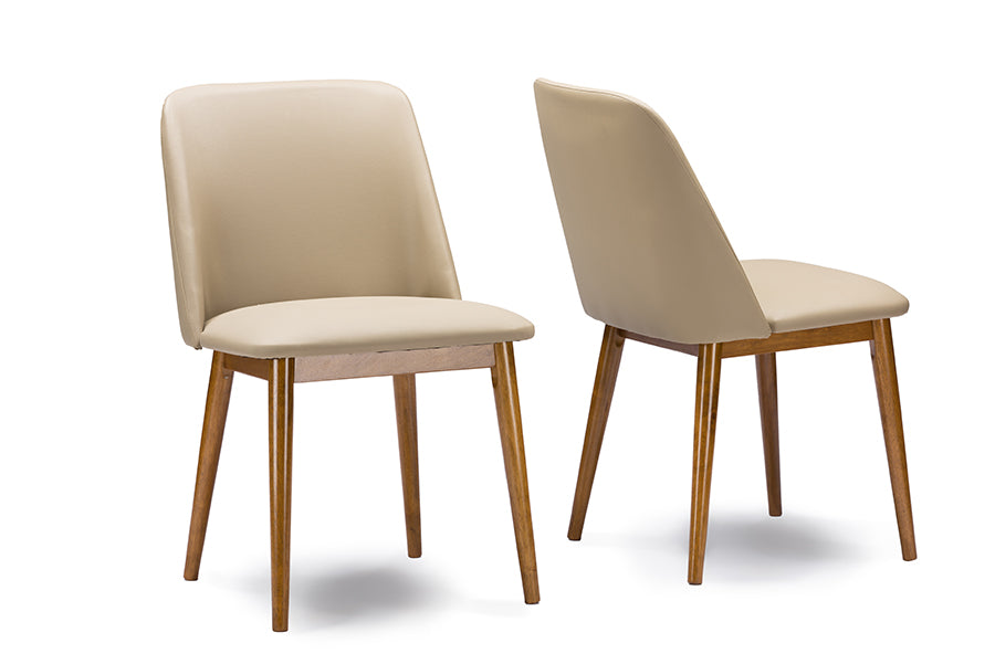 Baxton Studio Lavin Mid-Century "Walnut" Light Brown/Beige Faux Leather Dining Chair (Set of 2) | Modishstore | Dining Chairs - 5