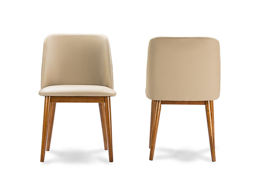 Baxton Studio Lavin Mid-Century "Walnut" Light Brown/Beige Faux Leather Dining Chair (Set of 2) | Modishstore | Dining Chairs