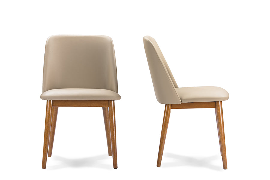 Baxton Studio Lavin Mid-Century "Walnut" Light Brown/Beige Faux Leather Dining Chair (Set of 2) | Modishstore | Dining Chairs - 3