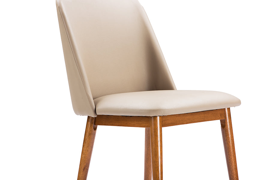 Baxton Studio Lavin Mid-Century "Walnut" Light Brown/Beige Faux Leather Dining Chair (Set of 2) | Modishstore | Dining Chairs - 2