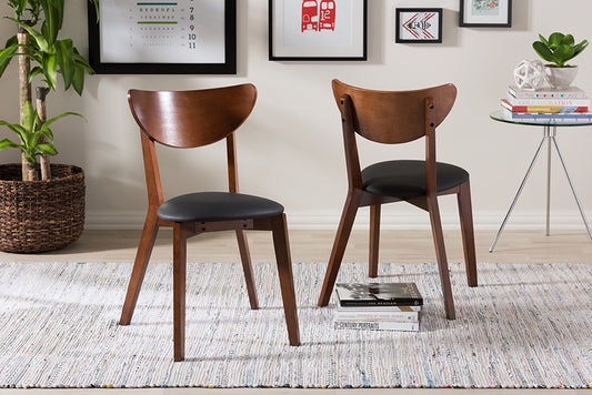 Baxton Studio Sumner Mid-Century Black Faux Leather and Walnut Brown Dining Chair | Modishstore | Dining Chairs