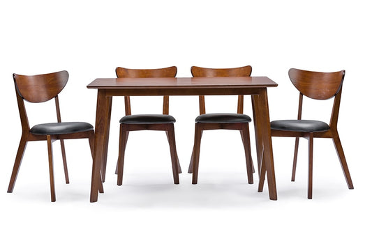 Baxton Studio Sumner Mid-Century Style "Walnut" Brown 5-Piece Dining Set | Modishstore | Dining Sets