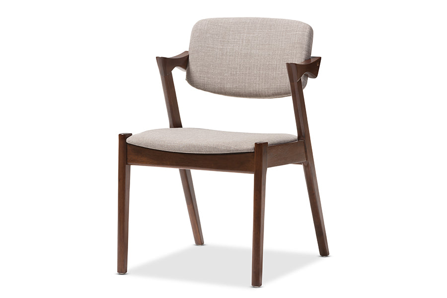 Baxton Studio Elegant Mid-Century Dark Walnut Wood Grey Fabric Upholstered Dining Armchair | Modishstore | Dining Chairs - 4