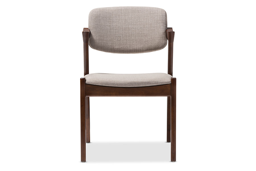 Baxton Studio Elegant Mid-Century Dark Walnut Wood Grey Fabric Upholstered Dining Armchair | Modishstore | Dining Chairs - 3