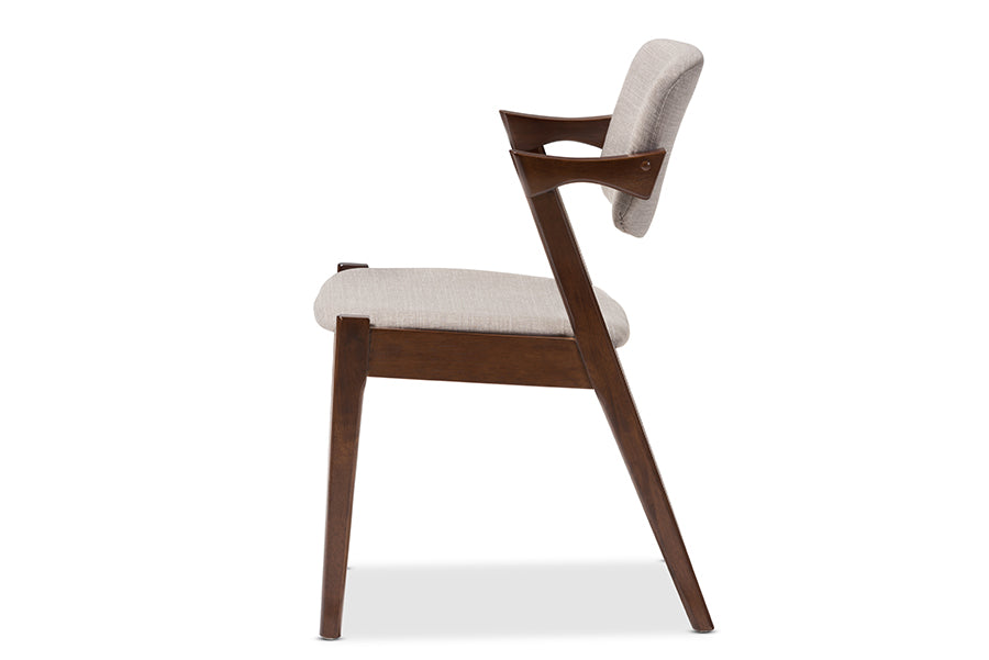 Baxton Studio Elegant Mid-Century Dark Walnut Wood Grey Fabric Upholstered Dining Armchair | Modishstore | Dining Chairs - 2