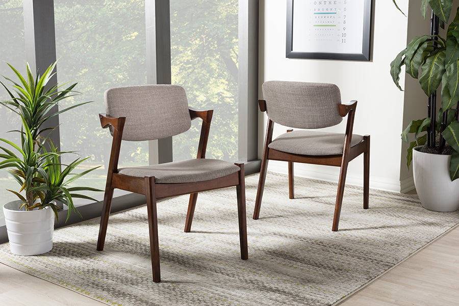 Baxton Studio Elegant Mid-Century Dark Walnut Wood Grey Fabric Upholstered Dining Armchair | Modishstore | Dining Chairs