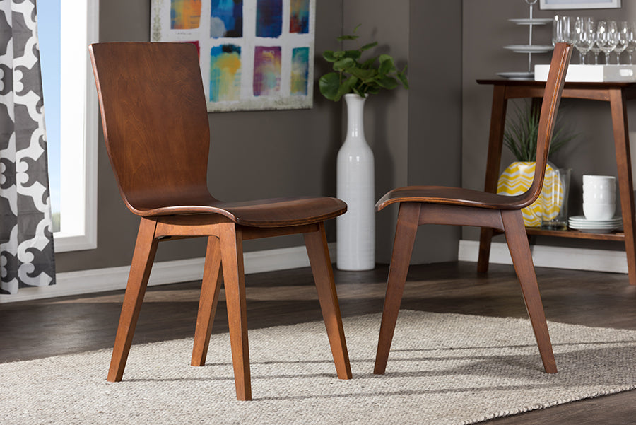 Baxton Studio Elsa Mid-century Modern Scandinavian Style Dark Walnut Bent Wood Dining Chair (Set of 2) | Modishstore | Dining Chairs - 2