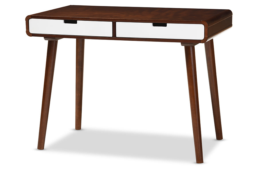 baxton studio casarano mid century modern dark walnut and white two tone finish 2 drawer wood home office writing desk | Modish Furniture Store-2