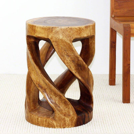 Haussmann Round Wild Twisted Vine 14" Dia - Walnut | Stools & Benches | Modishstore