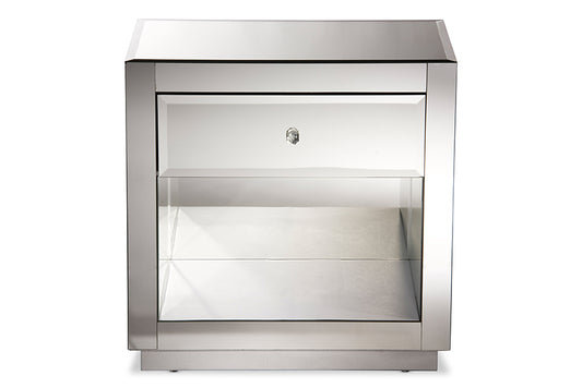 Baxton Studio Rochadh Modern and Contemporary Hollywood Glamour Style 1-drawer and 1-shelf Nightstand and Bedside Table | Modishstore | Nightstands