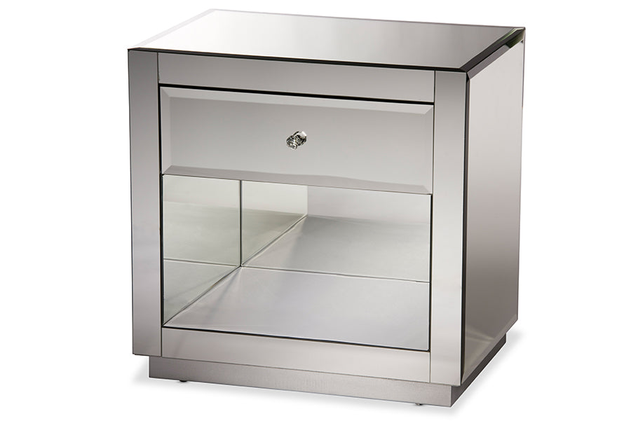 baxton studio rochadh modern and contemporary hollywood glamour style 1 drawer and 1 shelf nightstand and bedside table | Modish Furniture Store-2