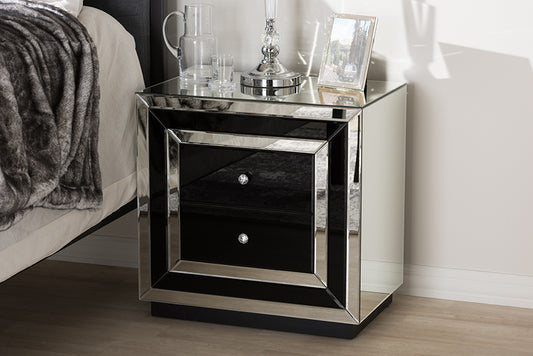 Baxton Studio Cecilia Hollywood Regency Glamour Style Mirrored 2-Drawer Nightstand | Modishstore | Nightstands