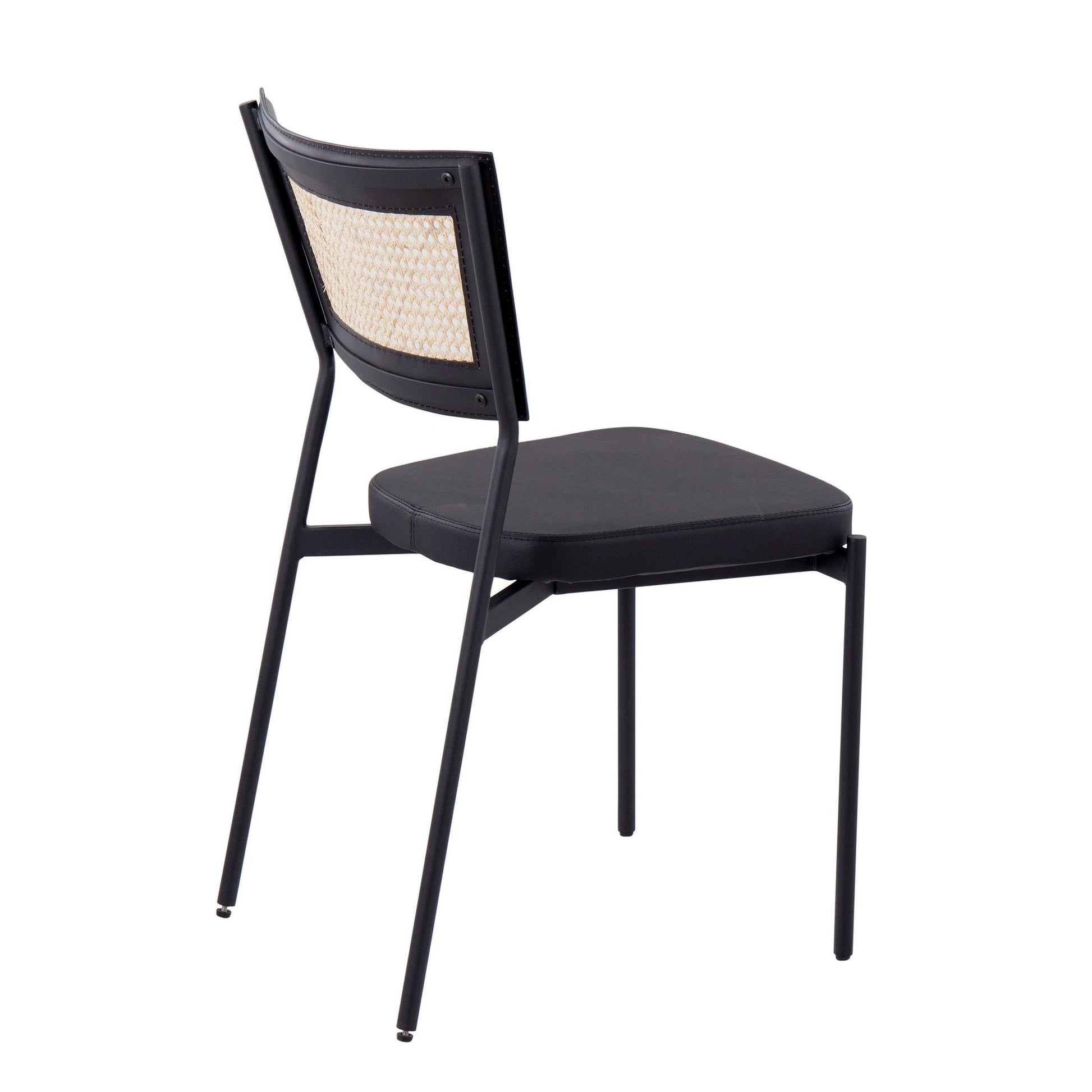 Rattan Tania Contemporary Dining Chair in Black Metal, Black Faux Leather, and Rattan Back By LumiSource - Set of 2 | Dining Chairs | Modishstore - 6