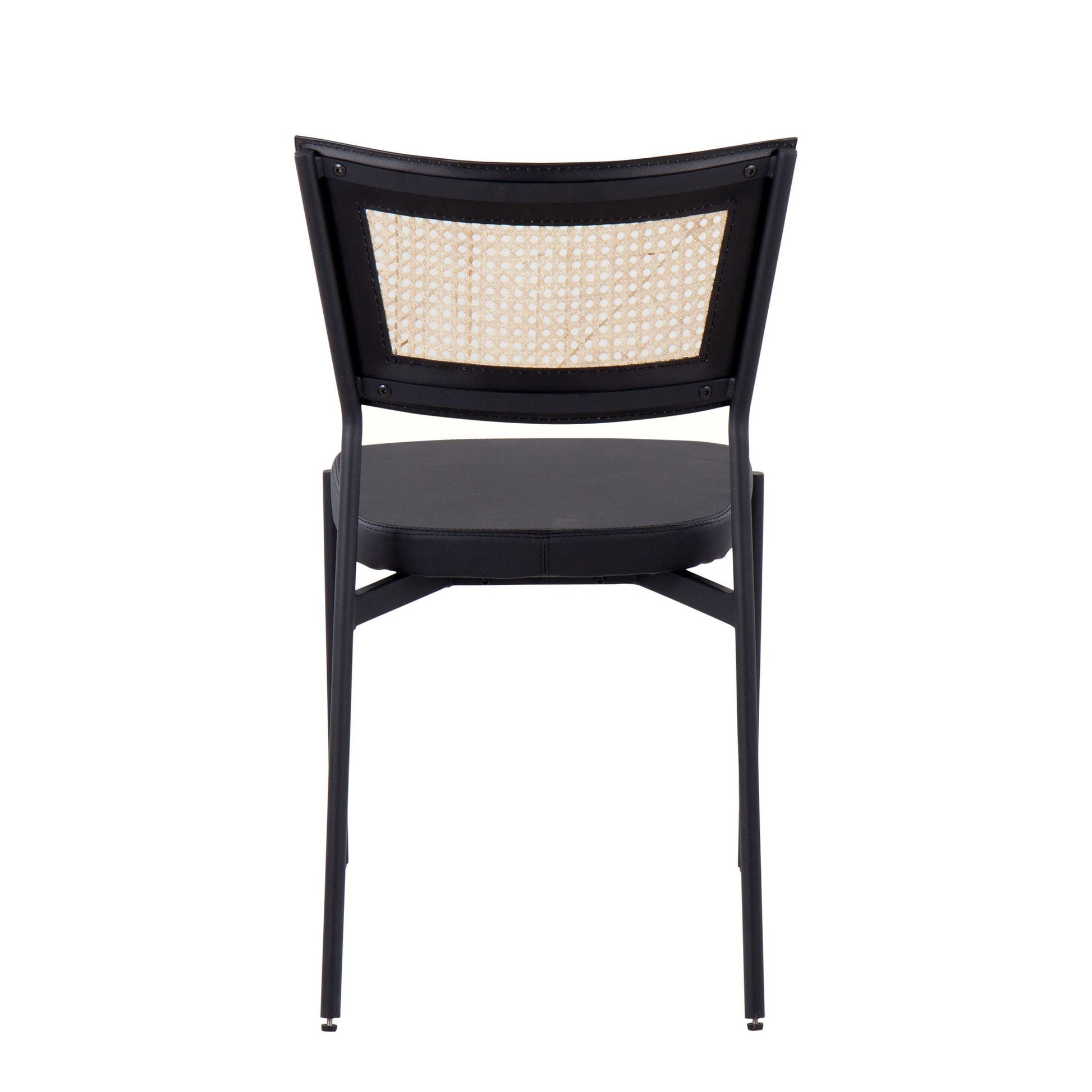 Rattan Tania Contemporary Dining Chair in Black Metal, Black Faux Leather, and Rattan Back By LumiSource - Set of 2 | Dining Chairs | Modishstore - 7