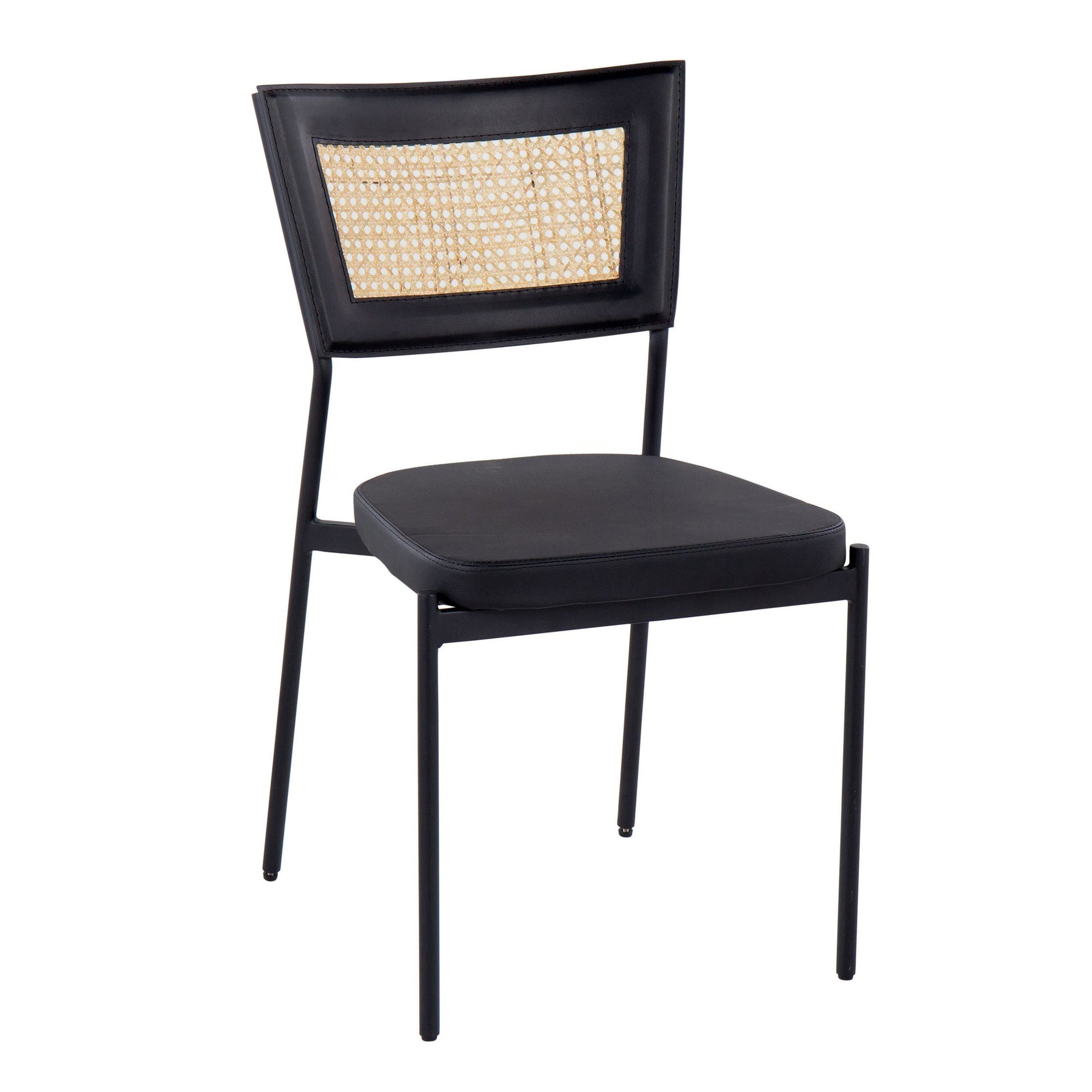 Rattan Tania Contemporary Dining Chair in Black Metal, Black Faux Leather, and Rattan Back By LumiSource - Set of 2 | Dining Chairs | Modishstore - 4