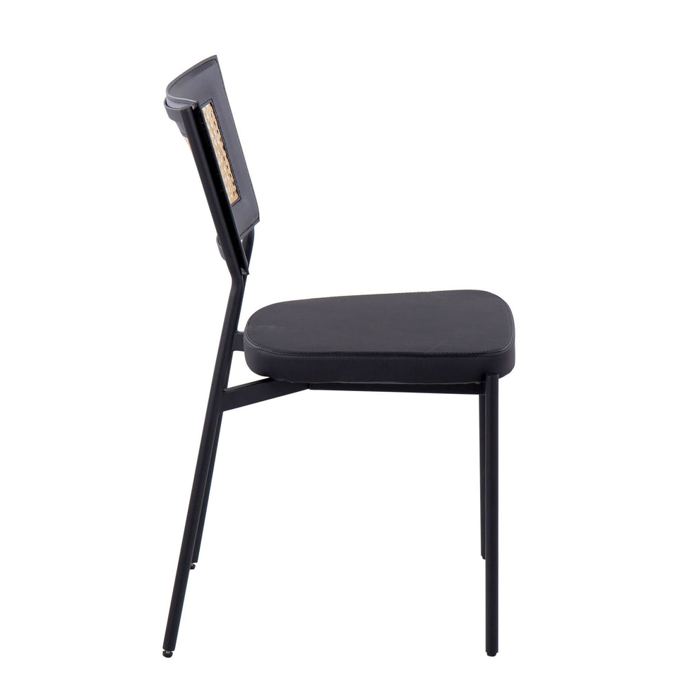 Rattan Tania Contemporary Dining Chair in Black Metal, Black Faux Leather, and Rattan Back By LumiSource - Set of 2 | Dining Chairs | Modishstore - 5