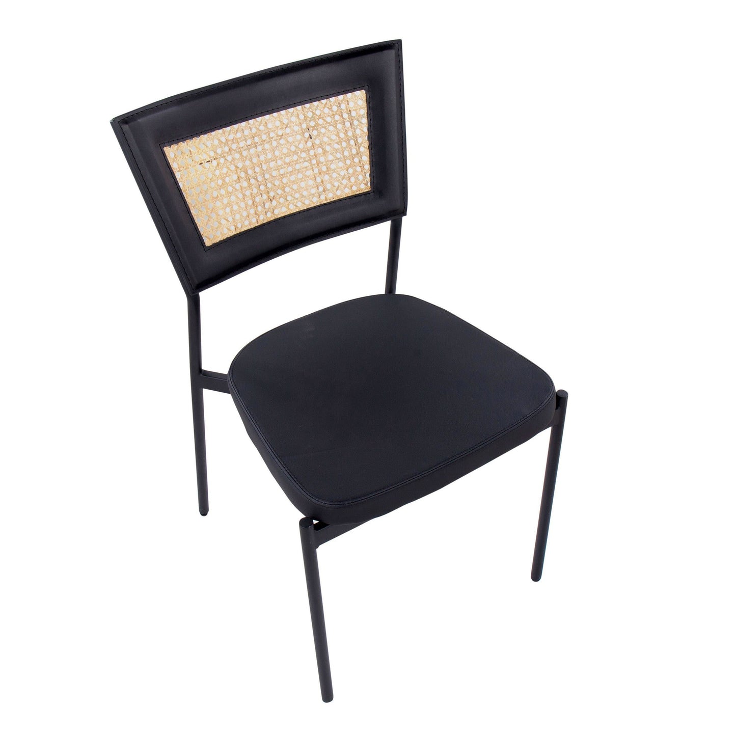 Rattan Tania Contemporary Dining Chair in Black Metal, Black Faux Leather, and Rattan Back By LumiSource - Set of 2 | Dining Chairs | Modishstore - 2