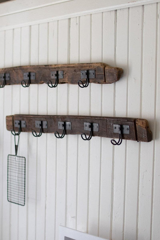 Recycled Wood Coat Rack With Five Wire Hooks by Kalalou | Modishstore | Coat Racks | NMCC1055