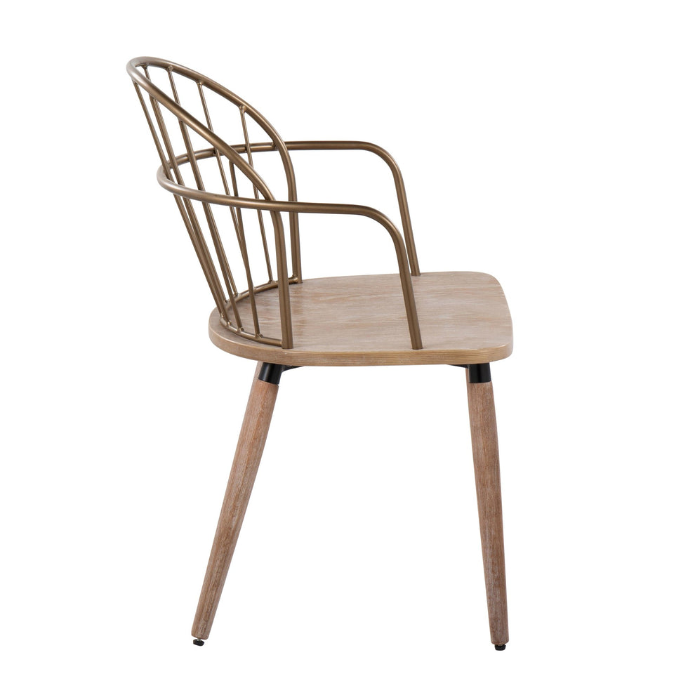 Riley Industrial Chair in White Washed Wood and Antique Copper Metal By LumiSource. | Dining Chairs | Modishstore - 5