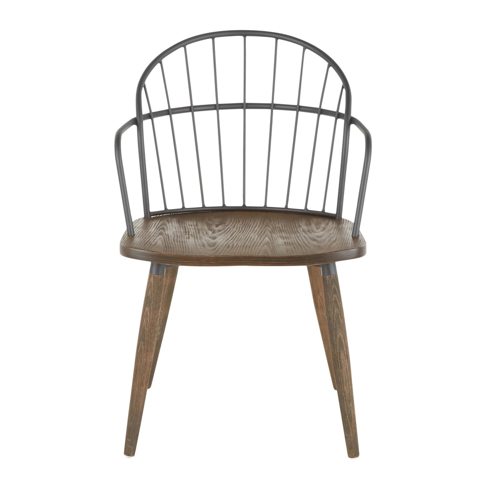 Riley Farmhouse Accent/Dining Chair with Arms in Dark Walnut Wood, Brown Wood And Black Metal By LumiSource - Set of 2 | Dining Chairs | Modishstore - 3