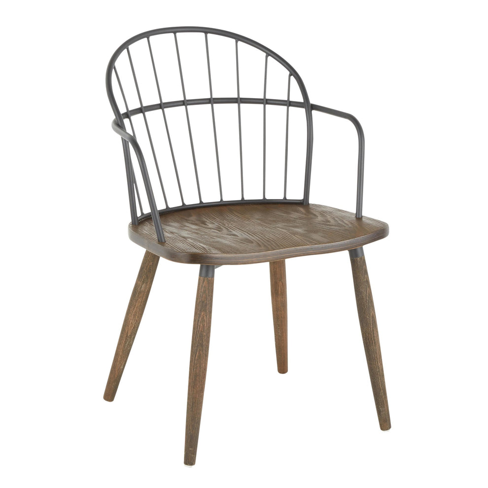 Riley Farmhouse Accent/Dining Chair with Arms in Dark Walnut Wood, Brown Wood And Black Metal By LumiSource - Set of 2 | Dining Chairs | Modishstore - 6
