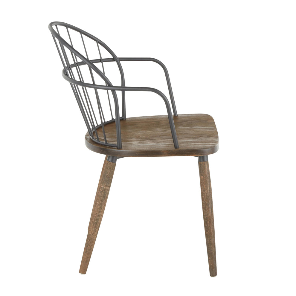 Riley Farmhouse Accent/Dining Chair with Arms in Dark Walnut Wood, Brown Wood And Black Metal By LumiSource - Set of 2 | Dining Chairs | Modishstore - 7