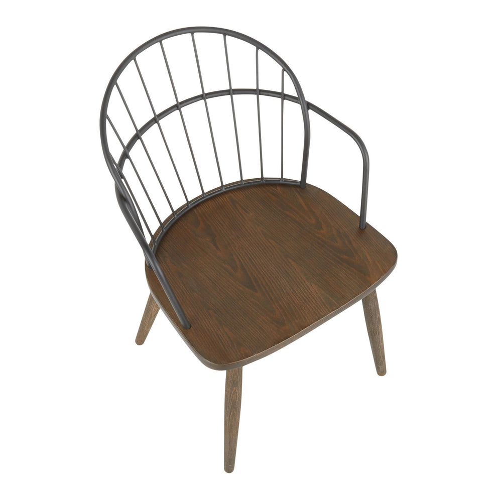 Riley Farmhouse Accent/Dining Chair with Arms in Dark Walnut Wood, Brown Wood And Black Metal By LumiSource - Set of 2 | Dining Chairs | Modishstore - 4