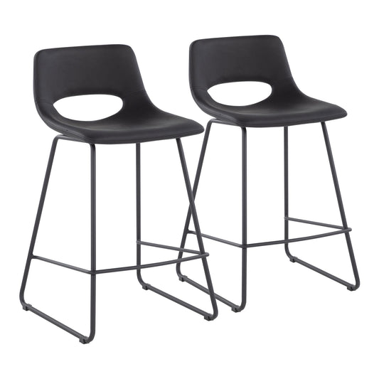 Robbi Contemporary Counter Stool in Black Steel and Black Faux Leather By LumiSource - Set of 2 | Counter Stools | Modishstore