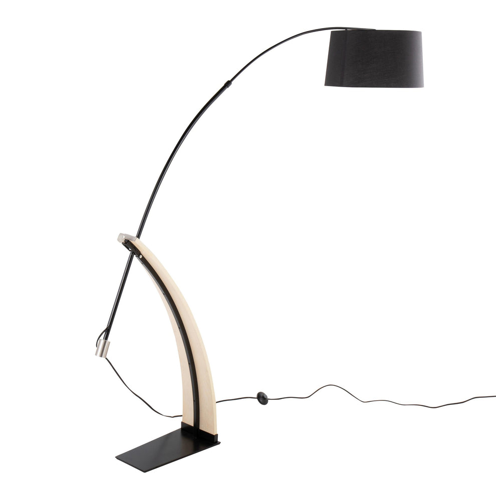 Robyn Mid-Century Modern Floor Lamp in Natural Wood and Black Metal with Black Linen Shade By LumiSource | Floor Lamps | Modishstore - 7