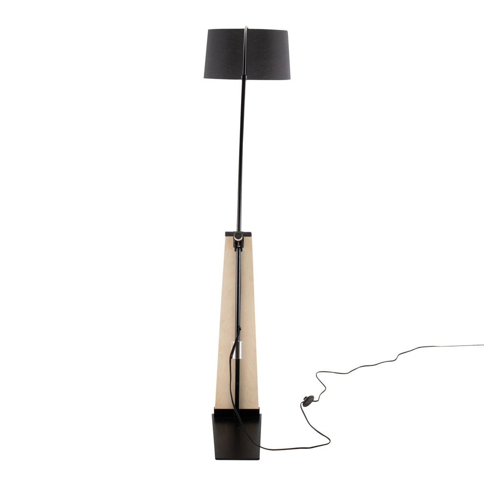 Robyn Mid-Century Modern Floor Lamp in Natural Wood and Black Metal with Black Linen Shade By LumiSource | Floor Lamps | Modishstore - 8