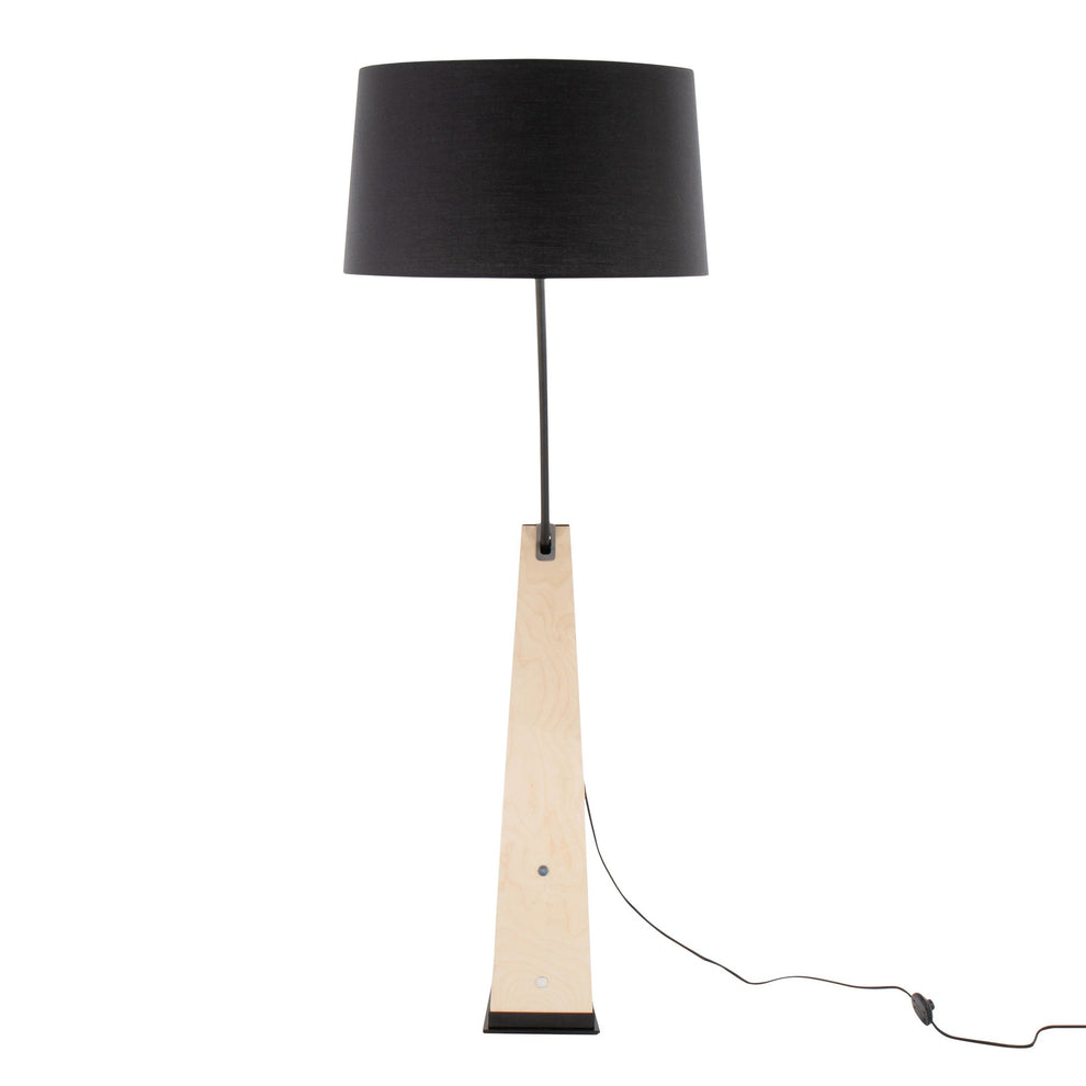 Robyn Mid-Century Modern Floor Lamp in Natural Wood and Black Metal with Black Linen Shade By LumiSource | Floor Lamps | Modishstore - 2