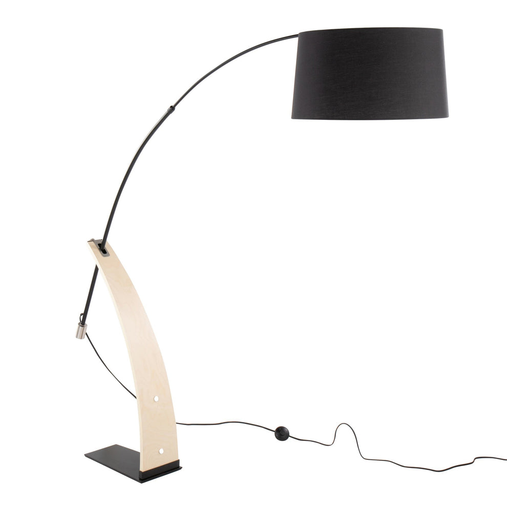 Robyn Mid-Century Modern Floor Lamp in Natural Wood and Black Metal with Black Linen Shade By LumiSource | Floor Lamps | Modishstore - 5