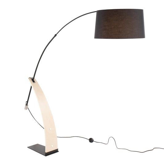 Robyn Mid-Century Modern Floor Lamp in Natural Wood and Black Metal with Black Linen Shade By LumiSource | Floor Lamps | Modishstore