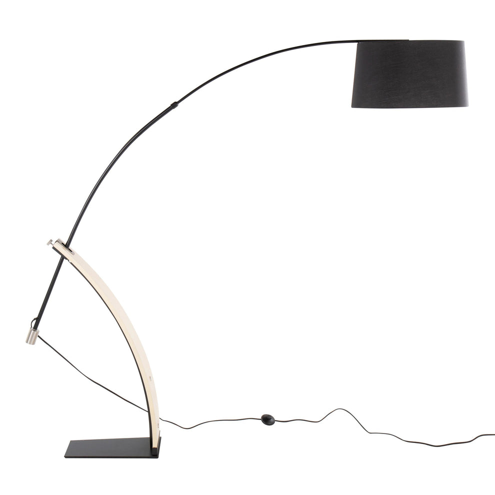 Robyn Mid-Century Modern Floor Lamp in Natural Wood and Black Metal with Black Linen Shade By LumiSource | Floor Lamps | Modishstore - 6