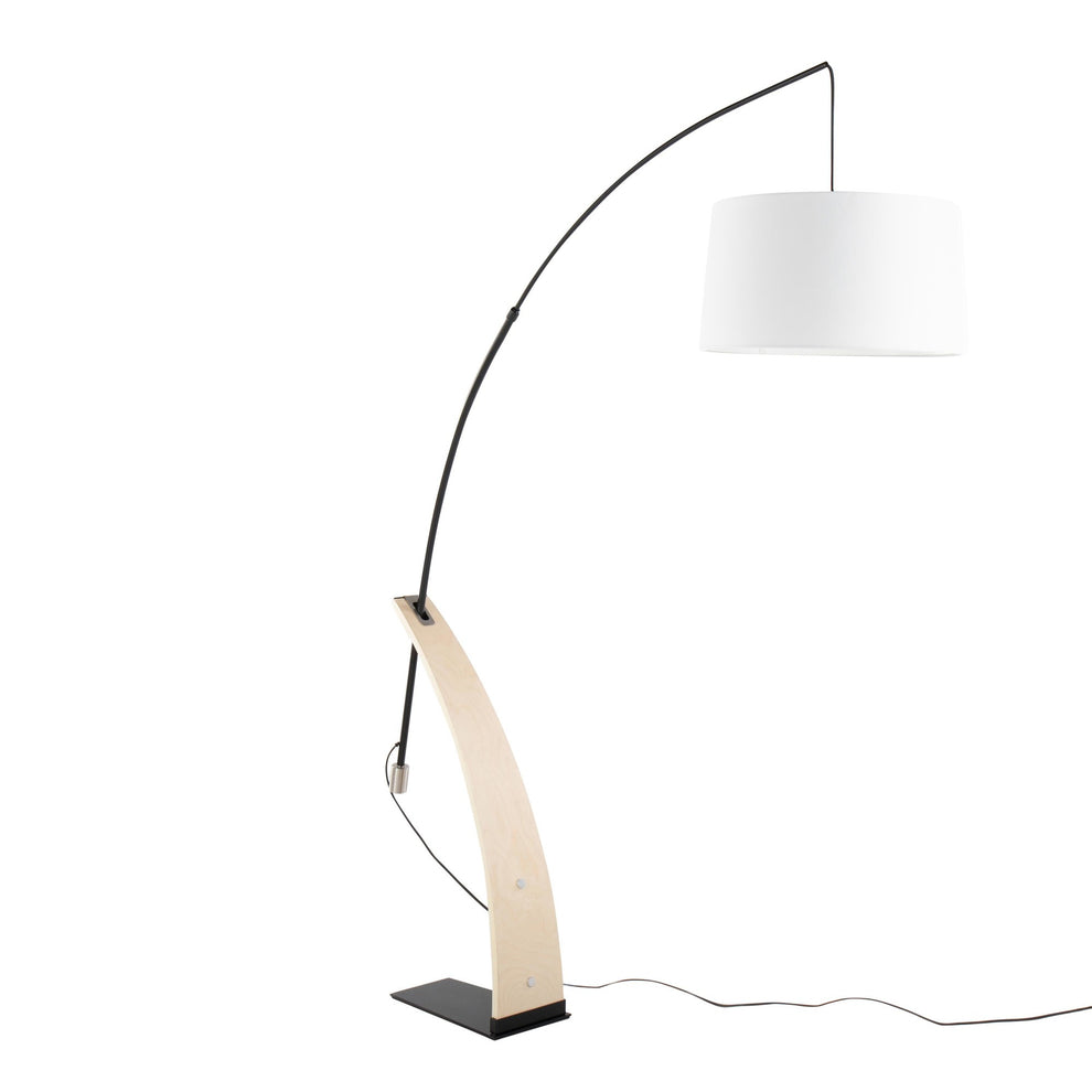 Robyn Mid-Century Modern Floor Lamp in Natural Wood and Black Metal with Black Linen Shade By LumiSource | Floor Lamps | Modishstore - 9