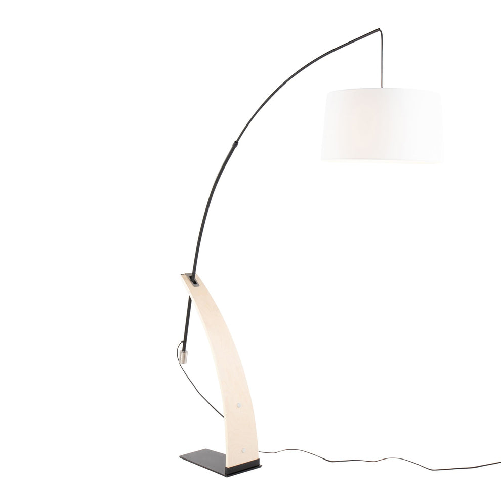 Robyn Mid-Century Modern Floor Lamp in Natural Wood and Black Metal with Black Linen Shade By LumiSource | Floor Lamps | Modishstore - 14