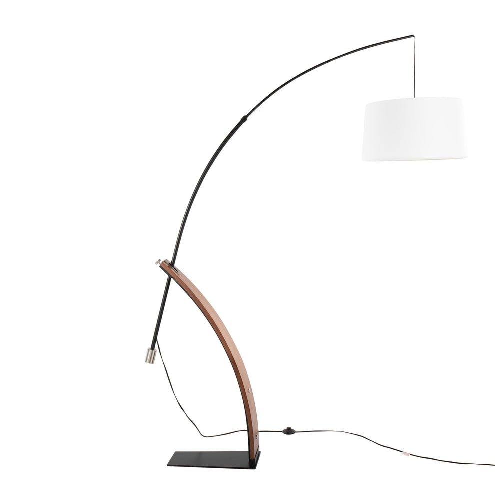 Robyn Mid-Century Modern Floor Lamp in Natural Wood and Black Metal with Black Linen Shade By LumiSource | Floor Lamps | Modishstore - 24