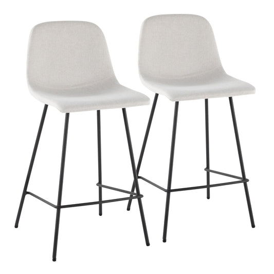 Rocca Contemporary Counter Stool in Black Metal and Beige Fabric By LumiSource - Set of 2 | Counter Stools | Modishstore