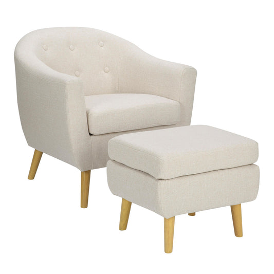 Rockwell Mid-Century Modern Accent Chair and Ottoman in Cream Fabric By LumiSource | Accent Chairs | Modishstore