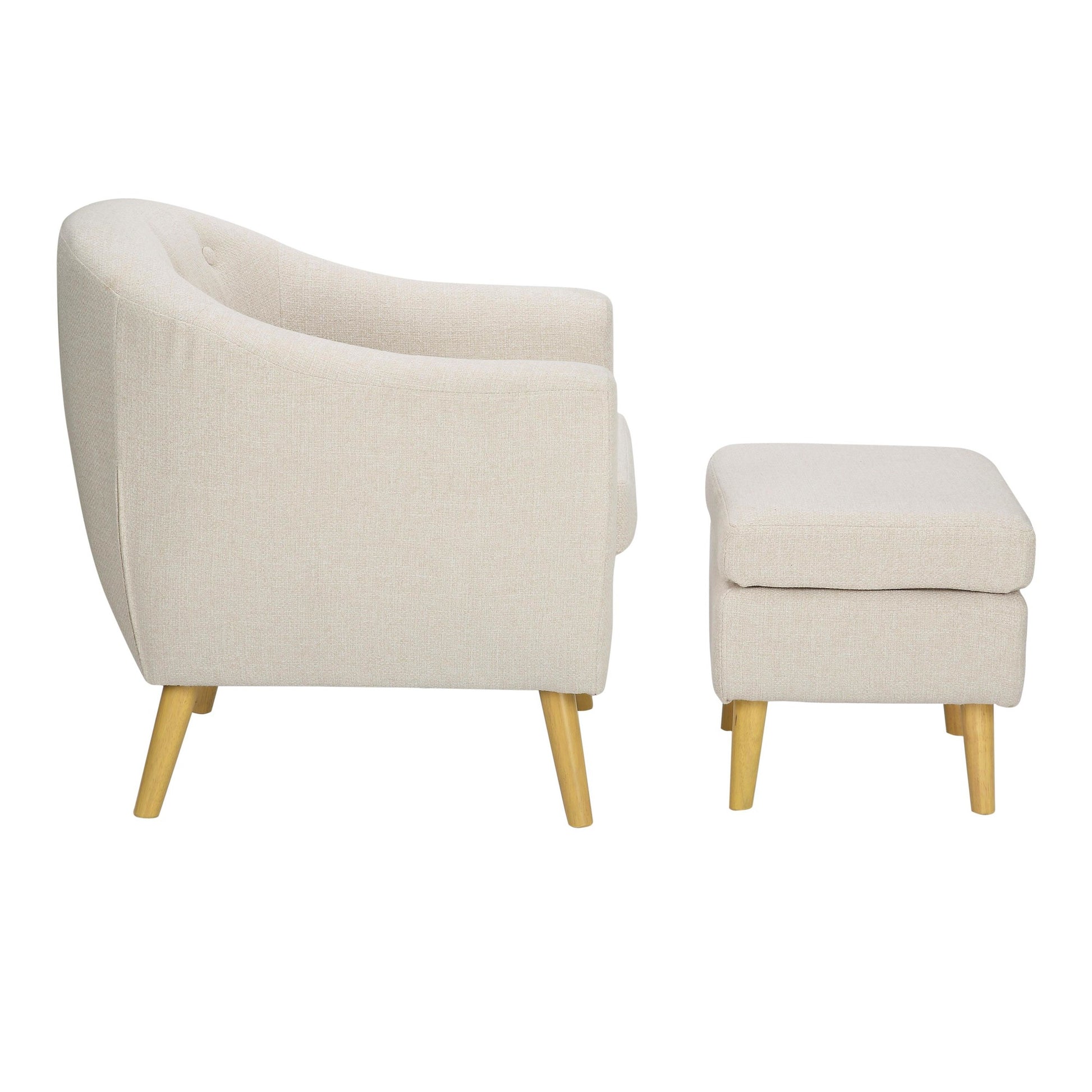 Rockwell Mid-Century Modern Accent Chair and Ottoman in Cream Fabric By LumiSource | Accent Chairs | Modishstore - 5