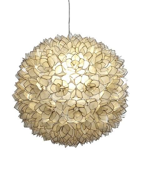 Capiz Shell Petal Chandelier- White, Lotus Ball Pendant- 3 Sizes | ModishStore | Chandeliers-2