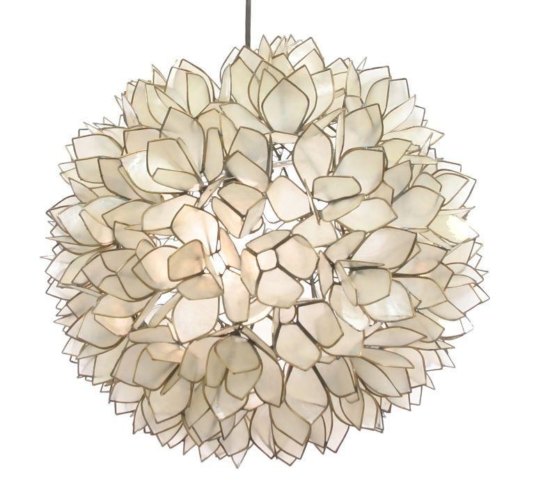 Capiz Shell Petal Chandelier- White, Lotus Ball Pendant- 3 Sizes | ModishStore | Chandeliers-4